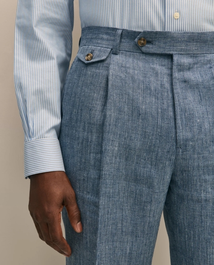 Classic Fit Herringbone Linen Single-Pleat Suit Pants, image 4