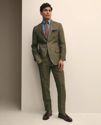 Slim Fit Houndstooth Linen Single-Pleat Suit Pants, image 1
