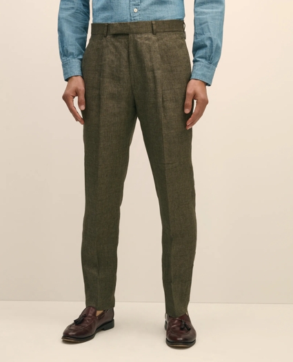 Slim Fit Houndstooth Linen Single-Pleat Suit Pants, image 2