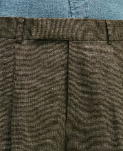 Slim Fit Houndstooth Linen Single-Pleat Suit Pants, image 3