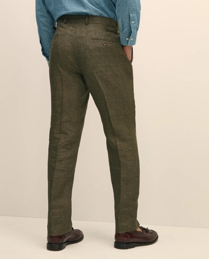 Slim Fit Houndstooth Linen Single-Pleat Suit Pants, image 5