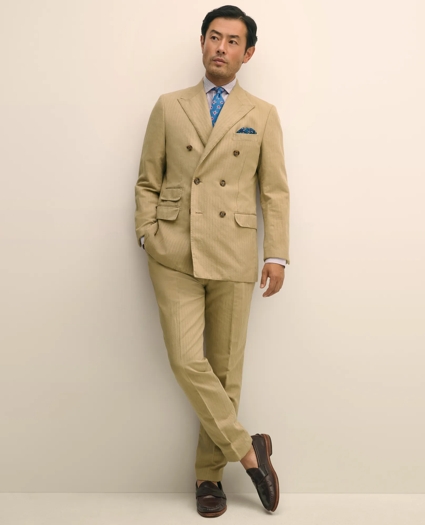 Slim Fit Cotton-Linen Herringbone Single-Pleat Suit Pants, image 1