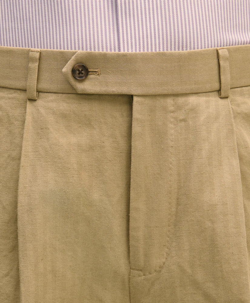 Slim Fit Cotton-Linen Herringbone Single-Pleat Suit Pants, image 3