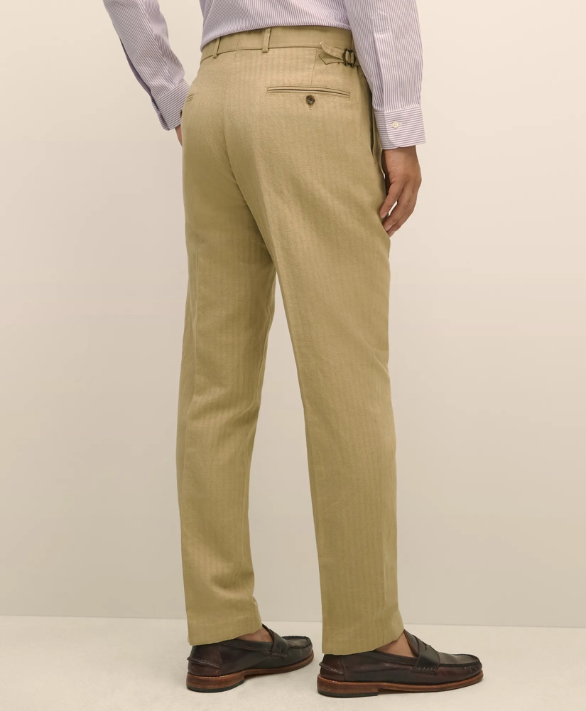 Slim Fit Cotton-Linen Herringbone Single-Pleat Suit Pants, image 5