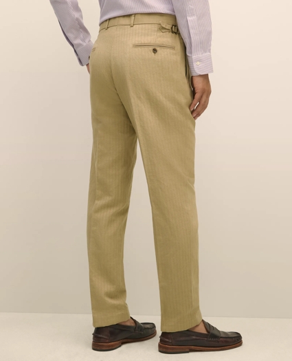 Slim Fit Cotton-Linen Herringbone Single-Pleat Suit Pants, image 5