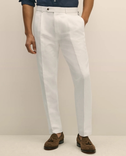 Slim Fit Cotton-Linen Herringbone Single-Pleat Suit Pants, image 2