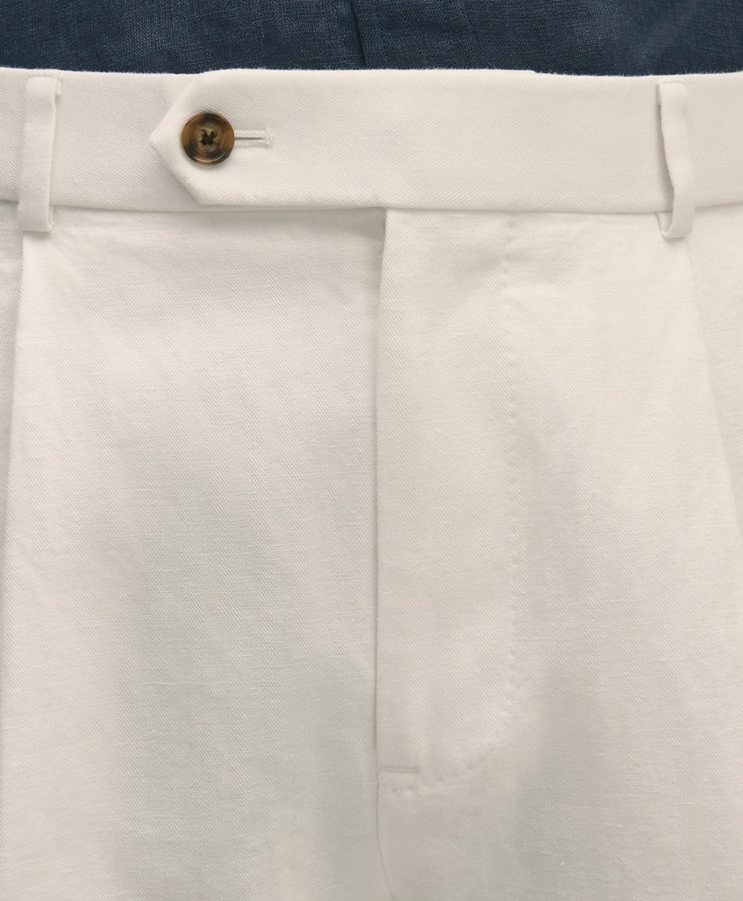 Slim Fit Cotton-Linen Herringbone Single-Pleat Suit Pants, image 5