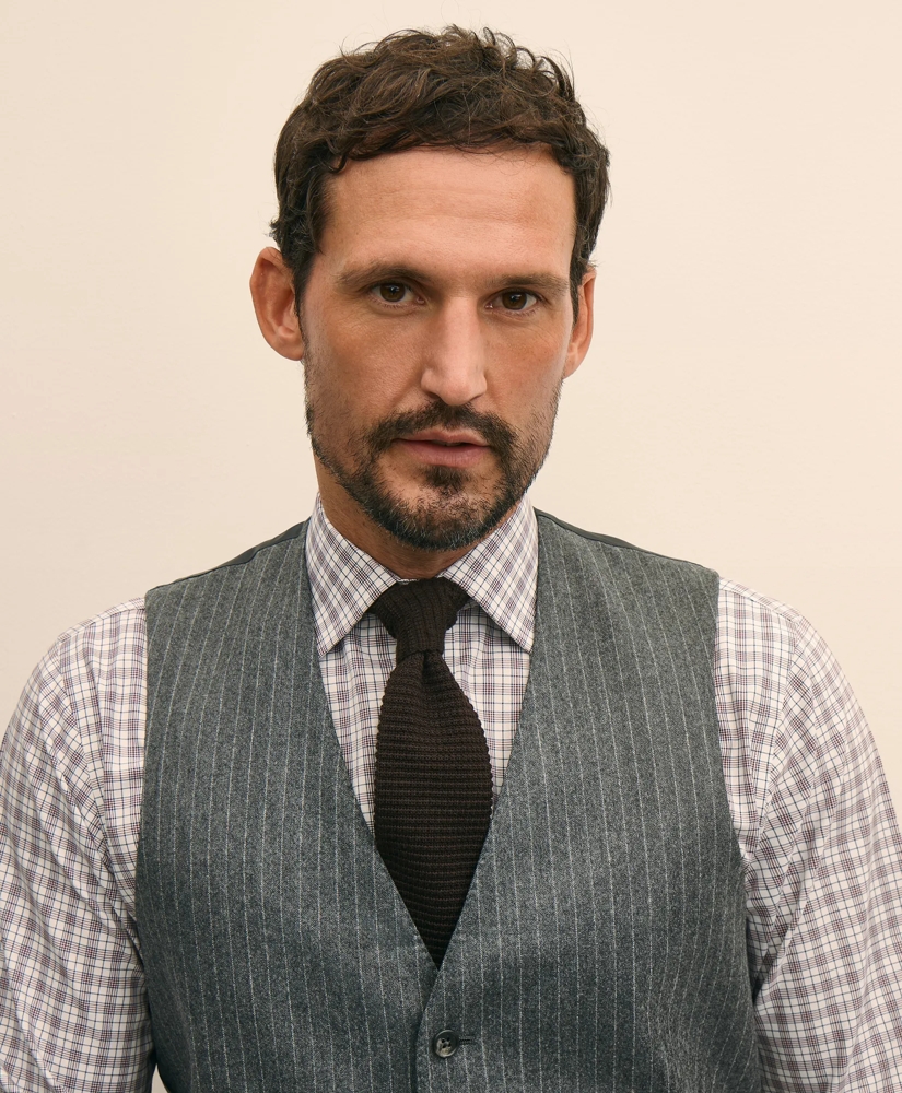 Archive Pinstripe Vest in Wool Flannel, image 3