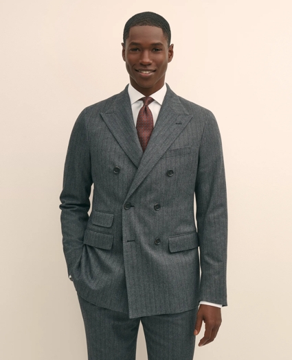 Classic Fit Double-Breasted Cotton Herringbone Suit Jacket, image 1