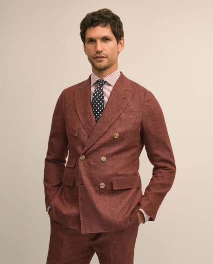 Slim Fit Linen Double-Breasted Suit Jacket, image 1