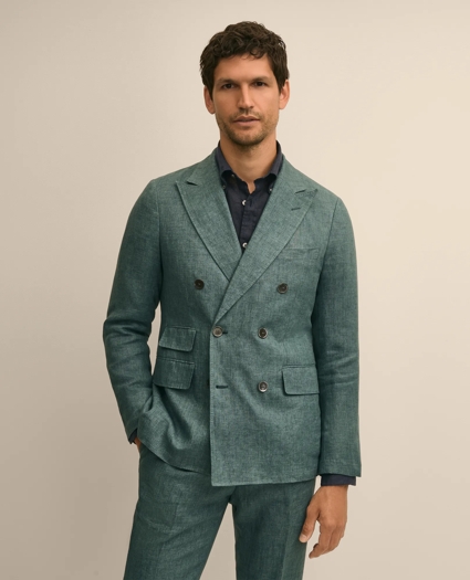 Slim Fit Linen Double-Breasted Suit Jacket, image 1
