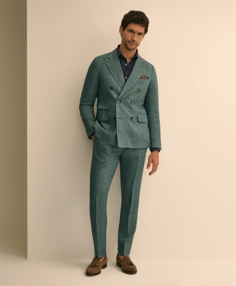 Slim Fit Linen Double-Breasted Suit Jacket, image 2