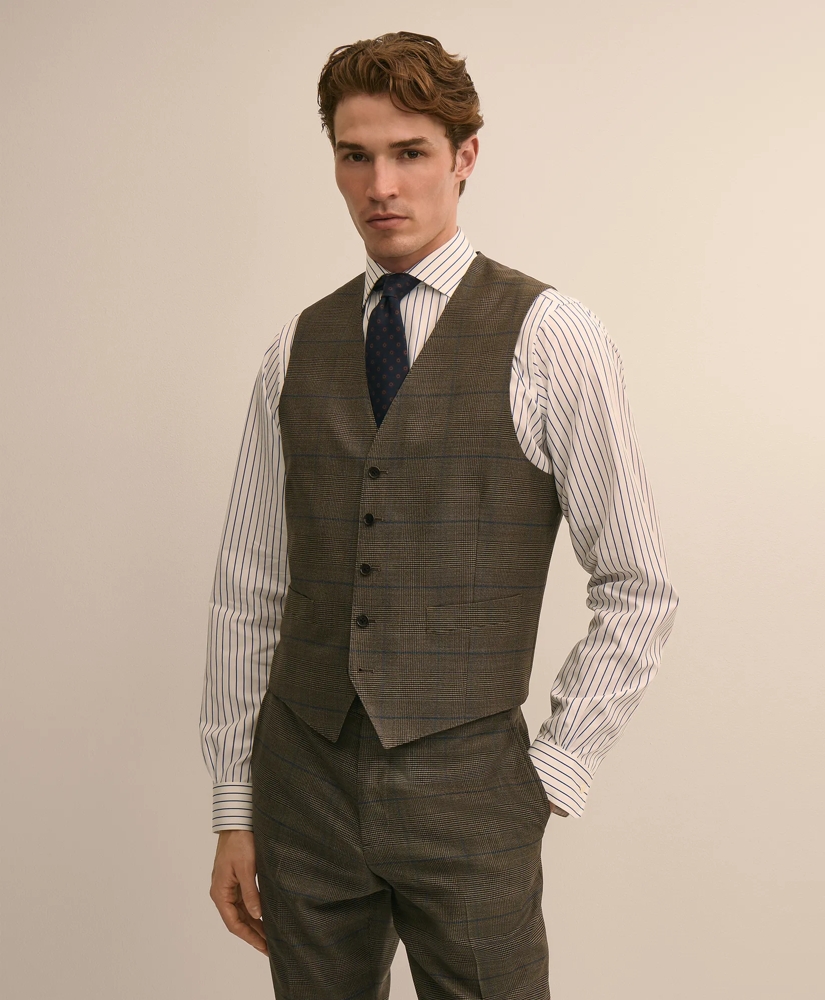 Brooks Brothers Explorer Collection Classic-Fit Overcheck Glen-Plaid Wool Vest, image 1