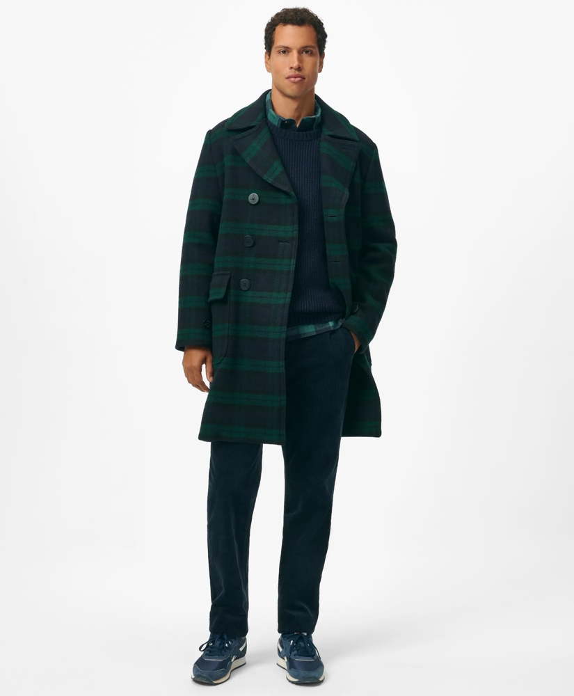 Wool Double-Breasted Black Watch Overcoat, image 1