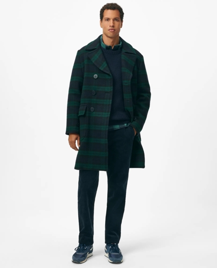 Wool Double-Breasted Black Watch Overcoat, image 1