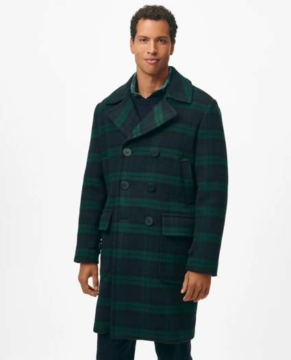 Wool Double-Breasted Black Watch Overcoat, image 2