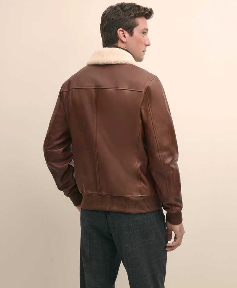 Washed Leather Bomber Jacket With Shearling Collar, image 3