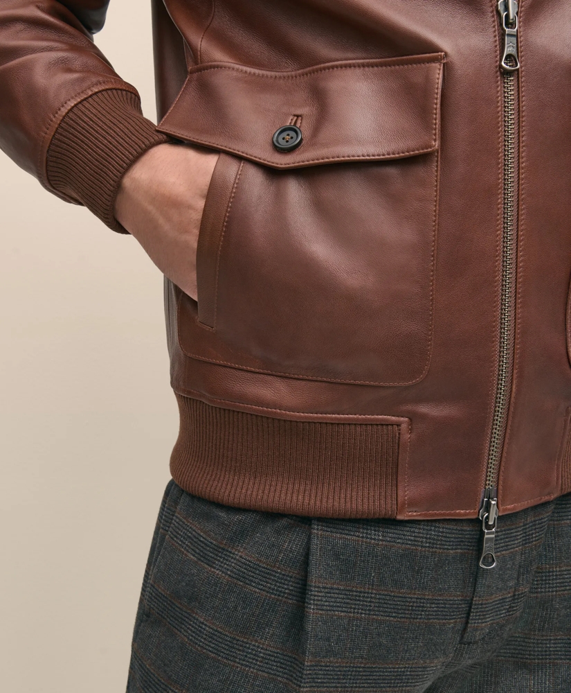 Washed Leather Bomber Jacket With Shearling Collar, image 5