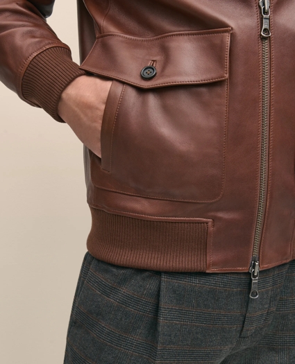 Washed Leather Bomber Jacket With Shearling Collar, image 5