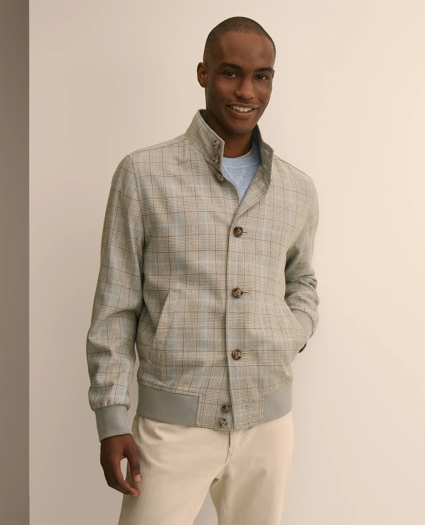 Silk-Wool Glen Plaid Bomber Jacket, image 1