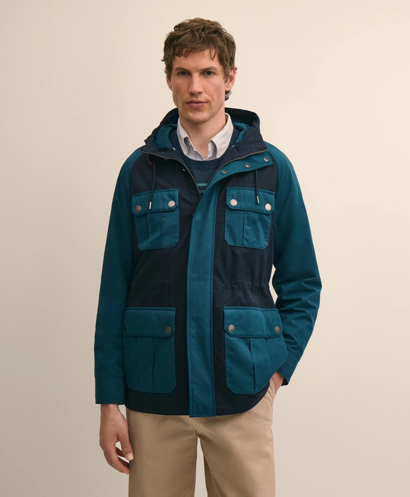 Cotton Blend Water-Repellent Colorblocked Utility Jacket, image 1