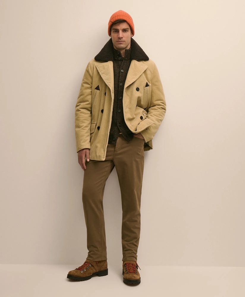 Corduroy Peacoat with Removable Shearling Collar, image 1