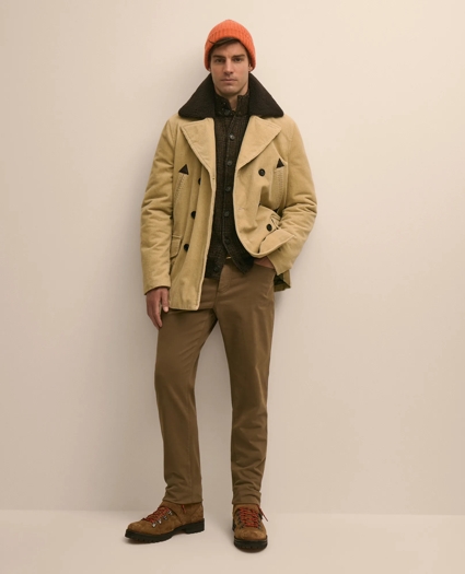 Corduroy Peacoat with Removable Shearling Collar, image 1