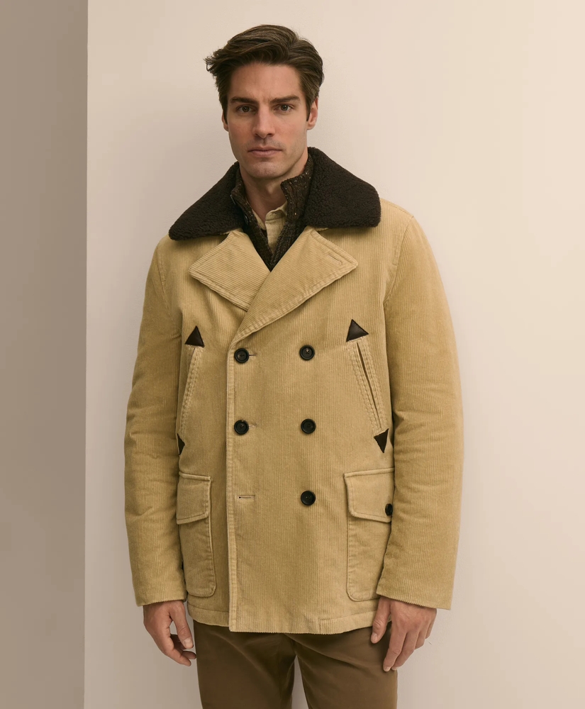 Corduroy Peacoat with Removable Shearling Collar, image 2