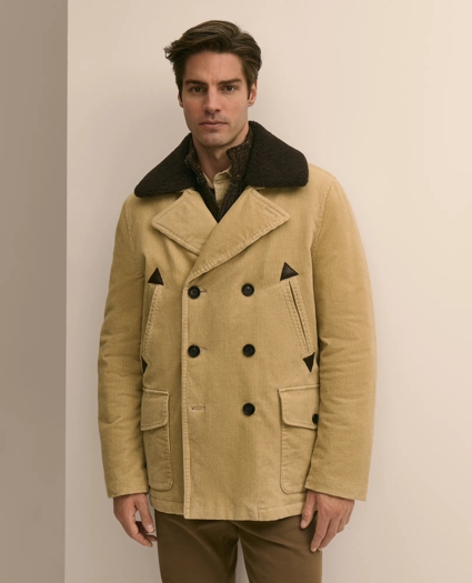 Corduroy Peacoat with Removable Shearling Collar, image 2