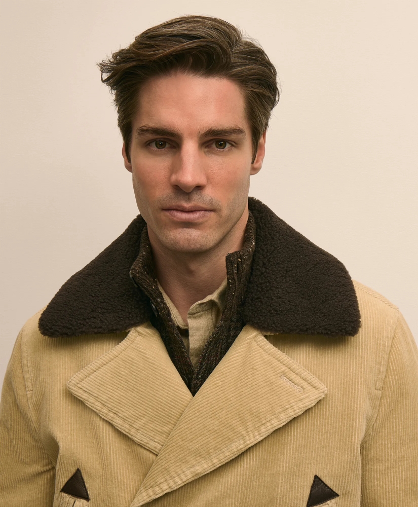 Corduroy Peacoat with Removable Shearling Collar, image 4