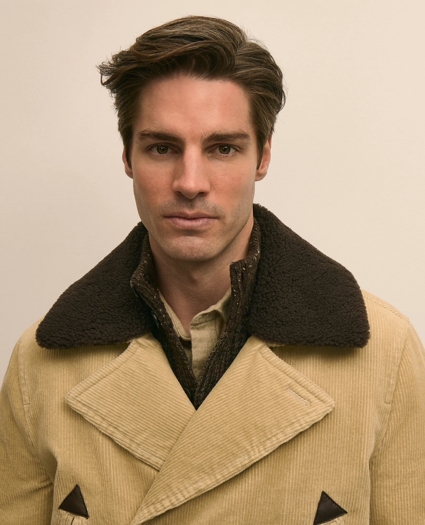 Corduroy Peacoat with Removable Shearling Collar, image 4