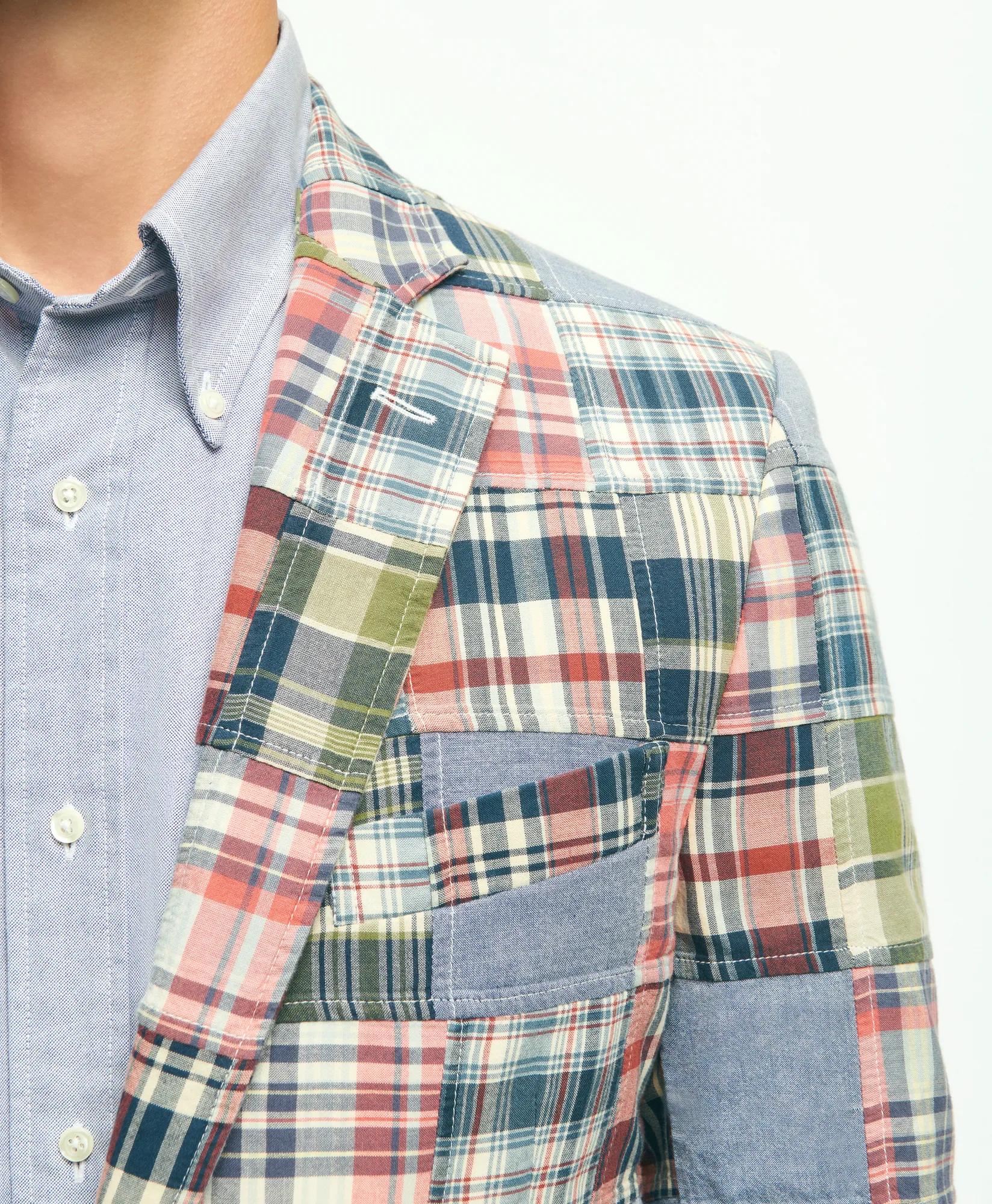 Classic Fit Chambray-Madras Patchwork Sport Coat in Cotton