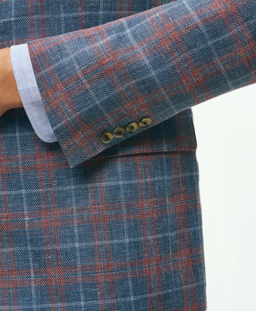Classic Fit 1818 Plaid Hopsack Sport Coat In Linen-Wool Blend Classic Fit 1818 Plaid Hopsack Sport Coat In Linen-Wool Blend