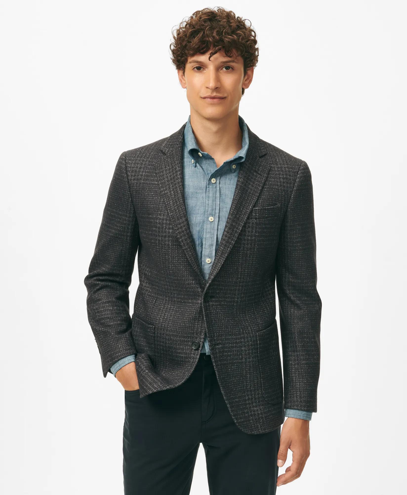 Classic Fit Large Check Knit Sport Coat in Wool-Blend
