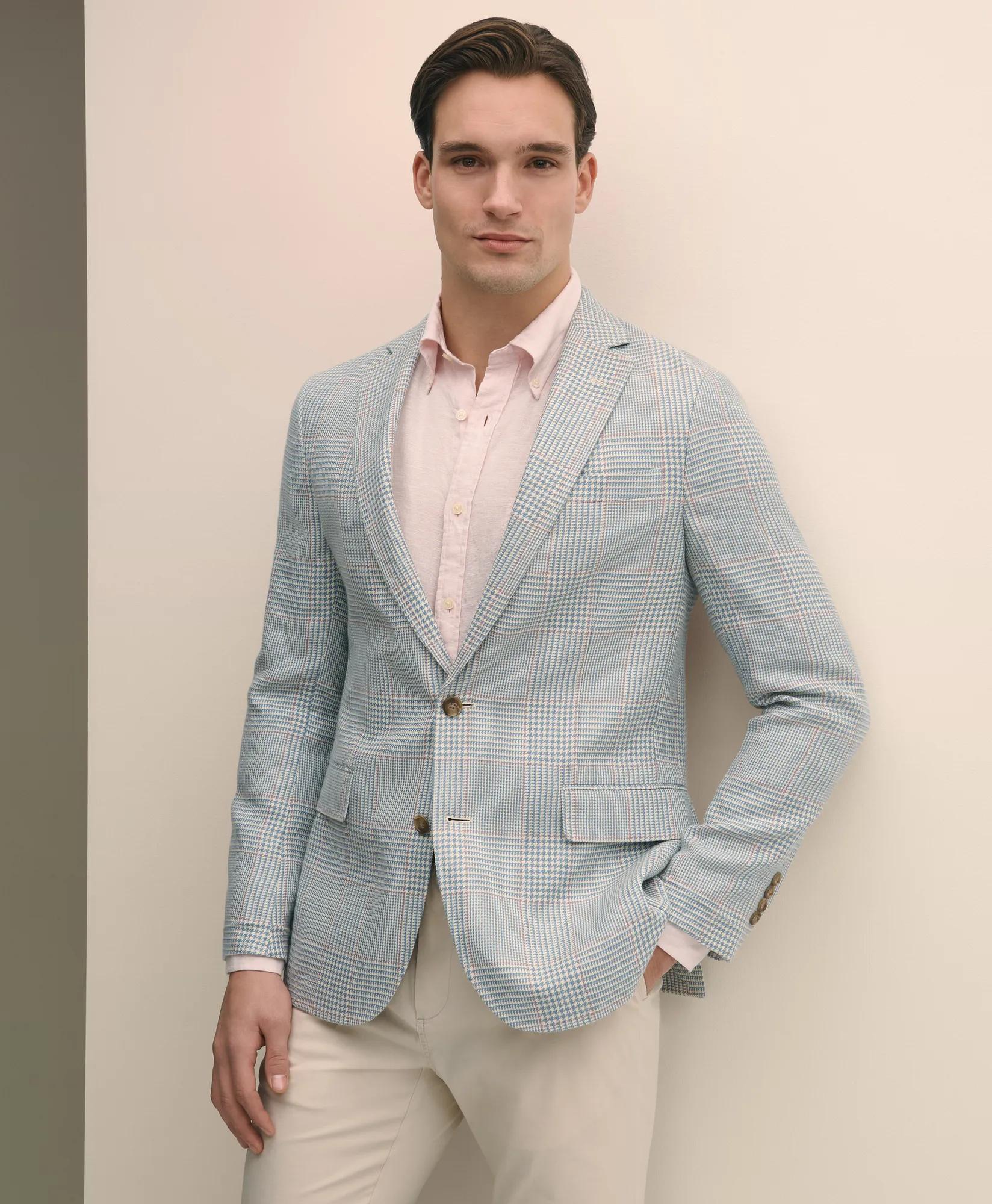 Classic Fit Linen-Wool-Silk Glen Plaid Sport Coat