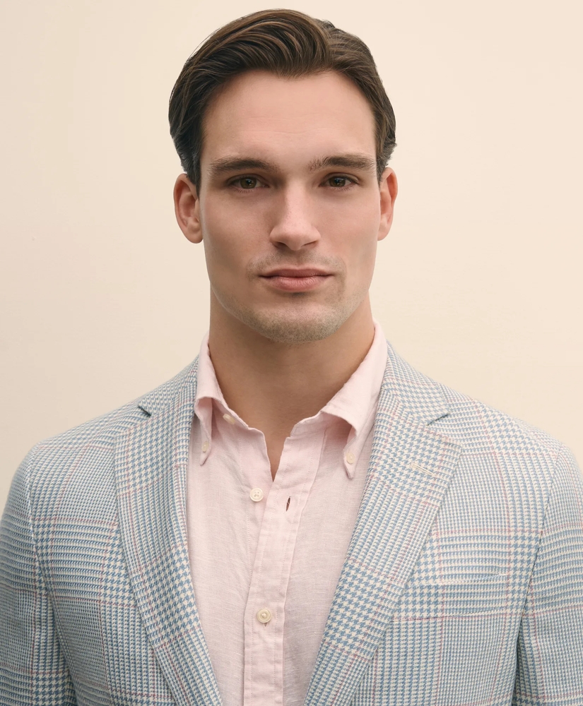 Classic Fit Linen-Wool-Silk Glen Plaid Sport Coat, image 3