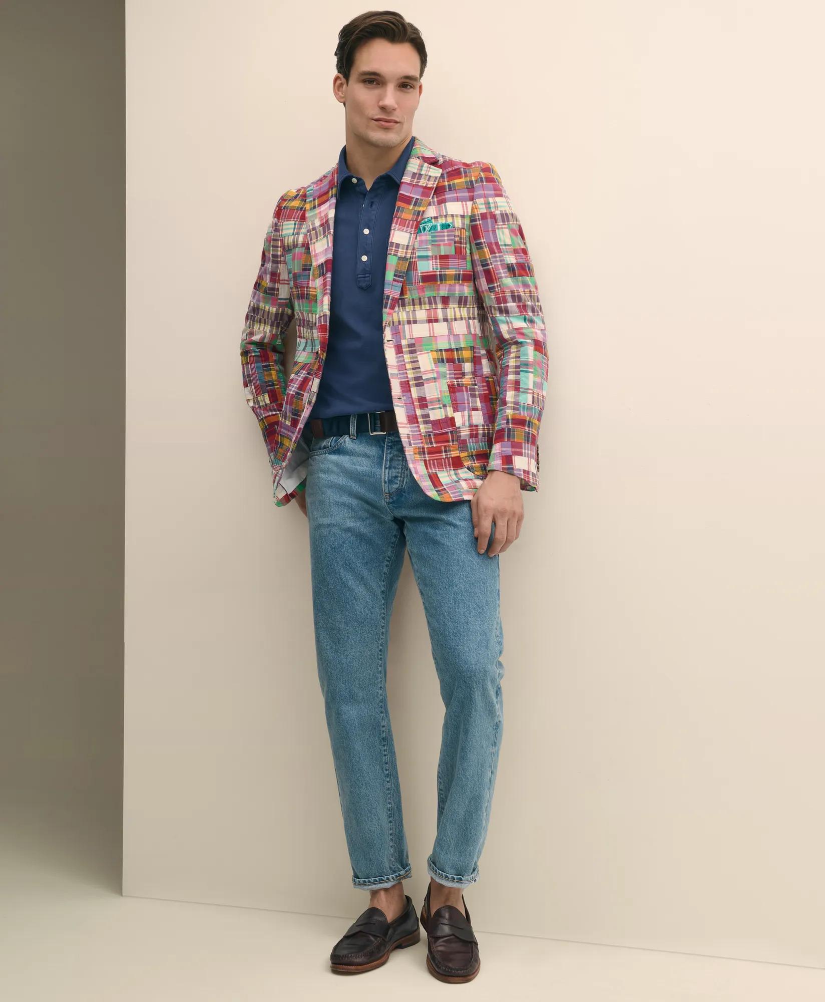 Classic Fit Cotton Patchwork Madras Sport Coat