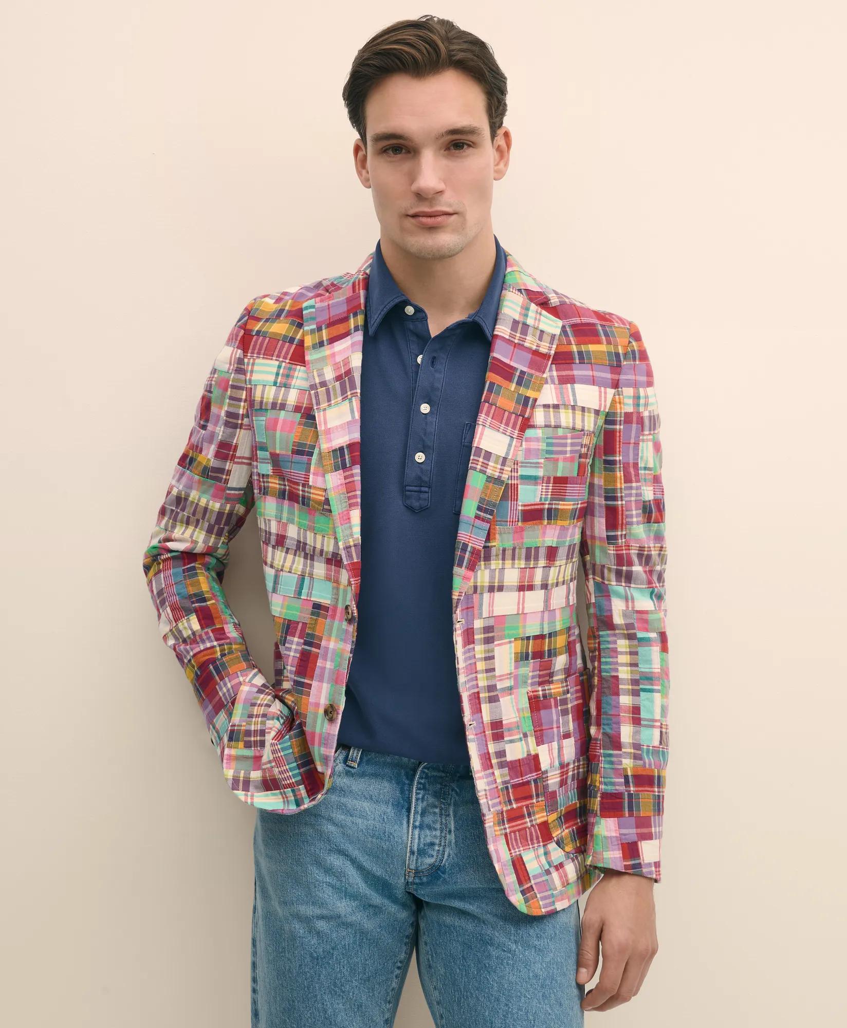 Classic Fit Cotton Patchwork Madras Sport Coat