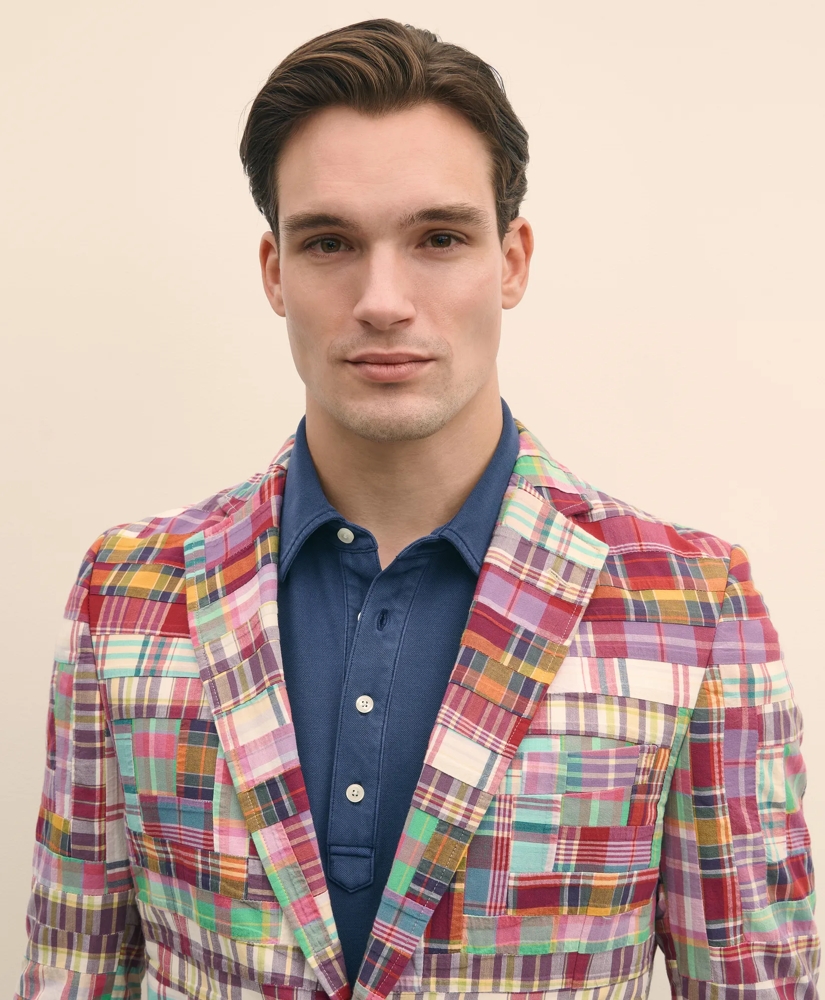 Classic Fit Cotton Patchwork Madras Sport Coat, image 5