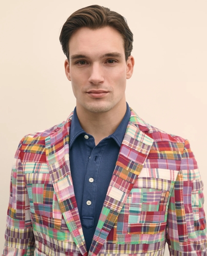 Classic Fit Cotton Patchwork Madras Sport Coat, image 5