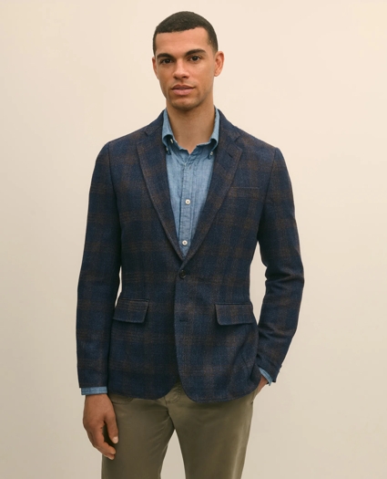 Slim Fit Wool-Cotton-Silk-Cashmere Hopsack Check Sport Coat, image 1