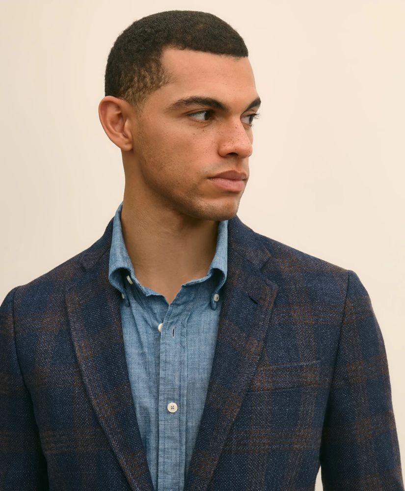 Slim Fit Wool-Cotton-Silk-Cashmere Hopsack Check Sport Coat, image 3