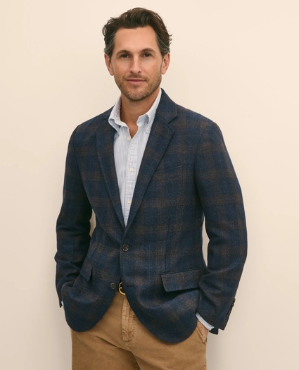 Traditional Fit Wool-Cotton-Silk-Cashmere Hopsack Check Sport Coat, image 1