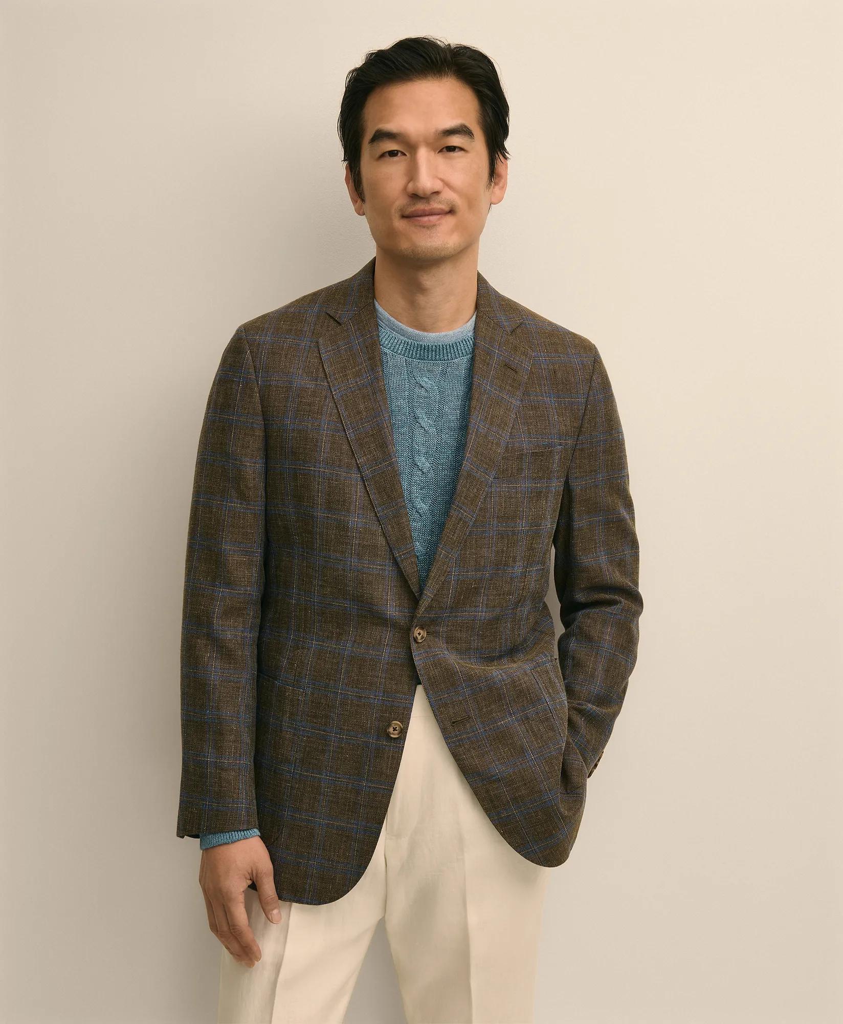 Classic Fit Linen-Cotton-Wool Hopsack Windowpane Sport Coat primary