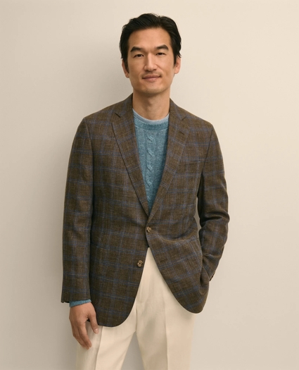 Classic Fit Linen-Cotton-Wool Hopsack Windowpane Sport Coat, image 1