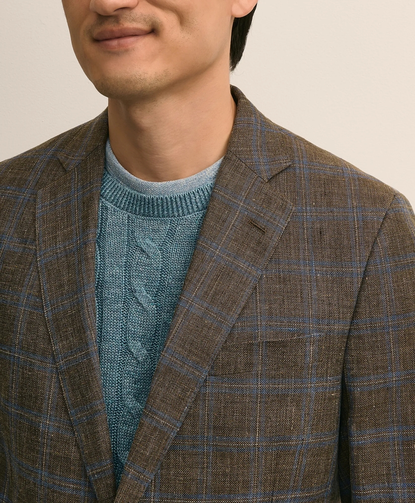 Classic Fit Linen-Cotton-Wool Hopsack Windowpane Sport Coat, image 3