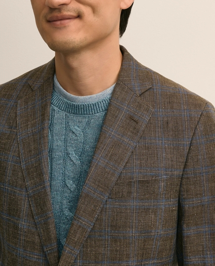 Classic Fit Linen-Cotton-Wool Hopsack Windowpane Sport Coat, image 3