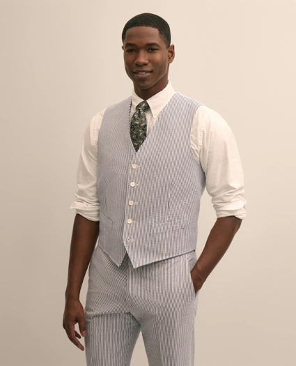 Classic Fit Cotton Blend Seersucker Vest, image 1