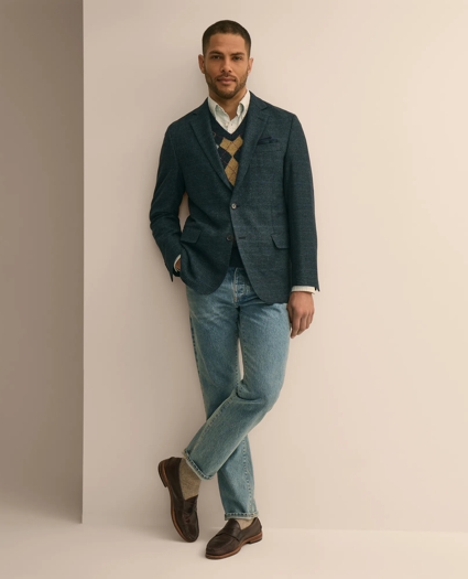 Classic Fit Wool-Cotton Blend Houndstooth Hopsack Sport Coat, image 2