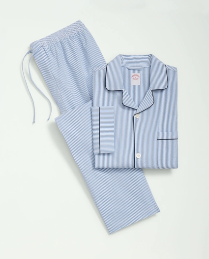 Stretch Cotton Seersucker Striped Pajamas, image 1